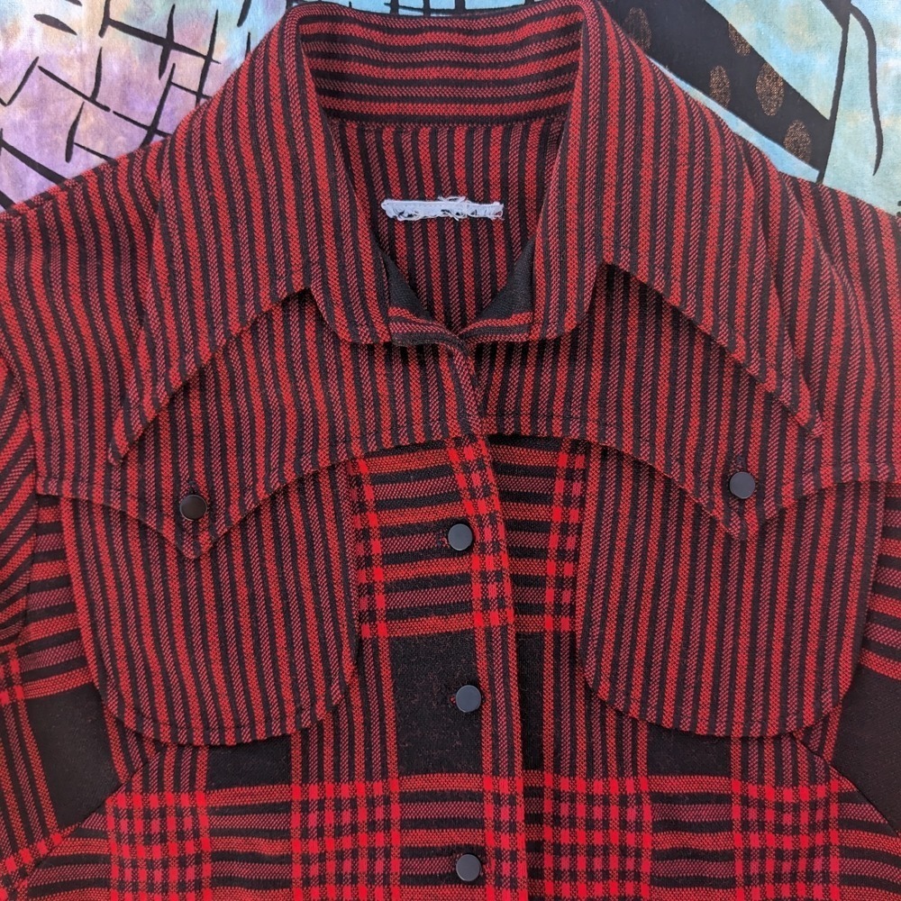 Vintage 70s Red Buffalo Plaid Button Up Shirt Jacket M Hunting Shacket Heritage